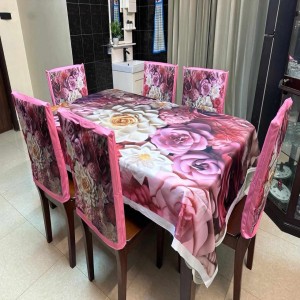 Digital 3D Printed Velvet Dining Table Cloth With Chair Cover-10