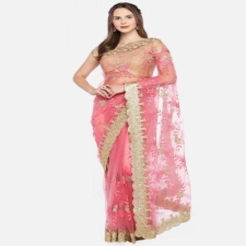 Exclusive & The Latest Design Pink Tissue Saree with Gorgeous Embroidery & Stone Work with Blouse Piece for Party, Occasion, weeding, Festival for Women-85 | Products | B Bazar | A Big Online Market Place and Reseller Platform in Bangladesh